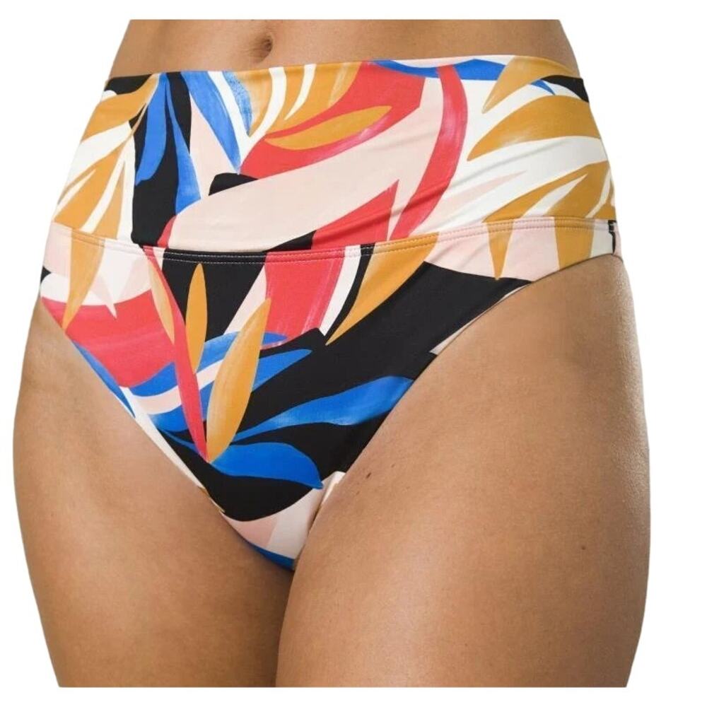 prAna Size M Pink Tropics Aurelia Swim Bikini Bottom High Waisted Swimwear Q5-3